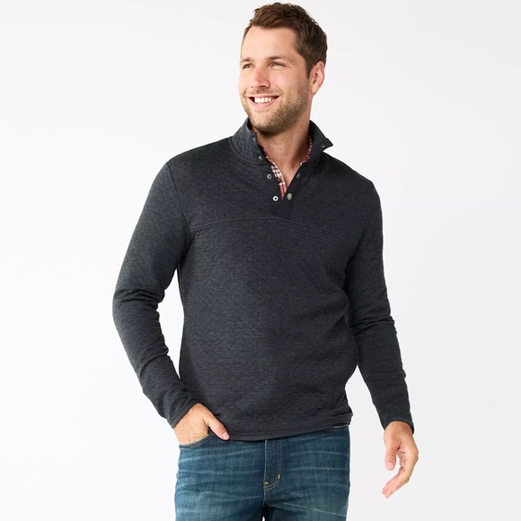 Sonoma Men's Dark Gray/Black Quilted Quarter Snap Sweater - Picture 1 of 5